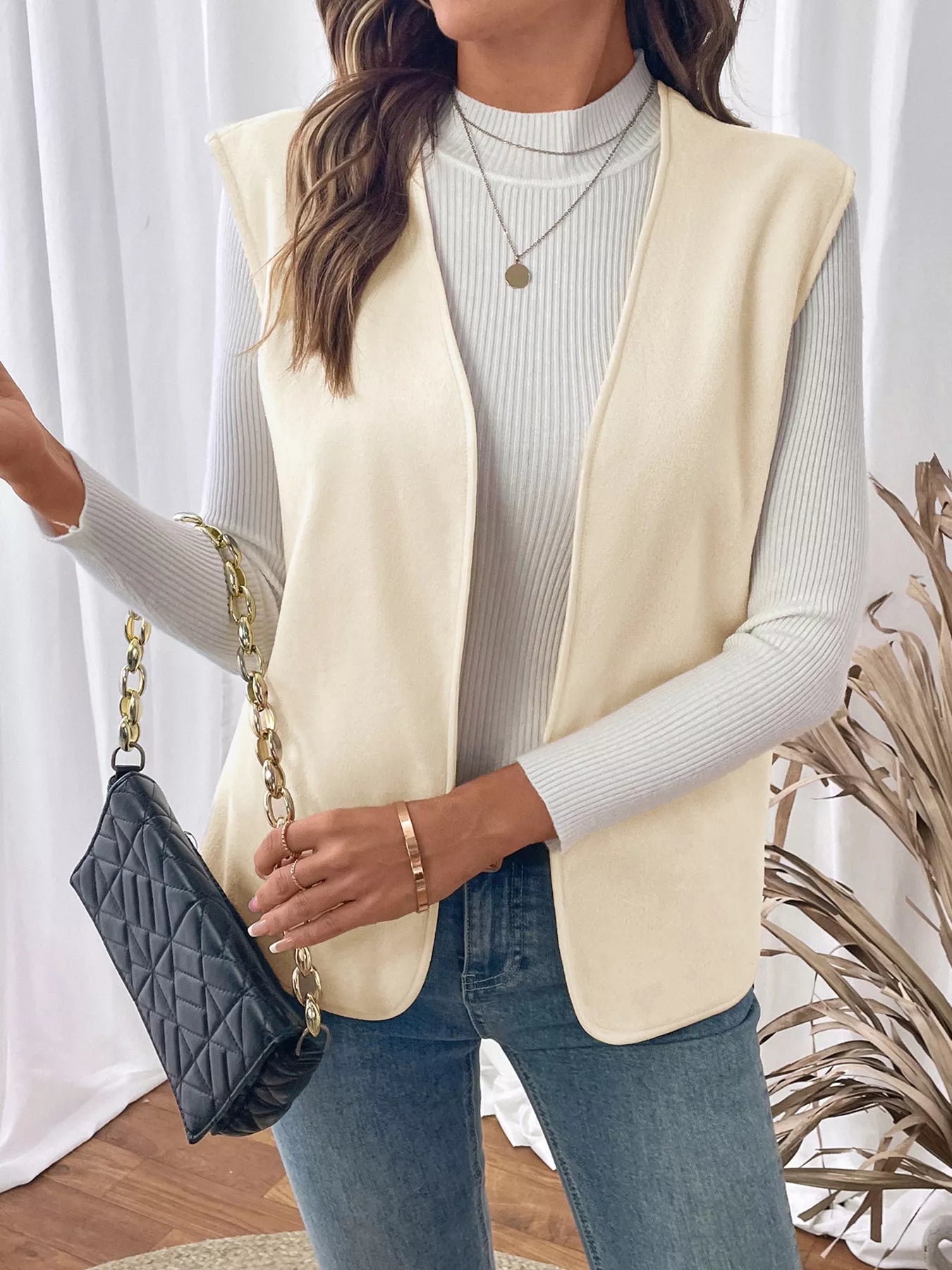 Full Size Open Front Vest Coat Plus Size