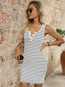 Striped Button Front Wide Strap Tank Dress