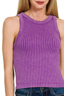 Zenana Ribbed Washed Seamless Tank Top