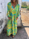 Full Size Printed V-Neck Dress with Pockets Plus Size - Store 42