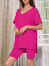 V-Neck High-Low T-Shirt and Shorts Set Hot Pink