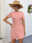 Round Neck Short Sleeve Mini Tee Dress Pale Blush