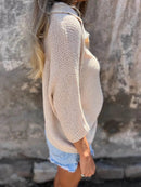 Full Size Johnny Collar Loose Knit Sweater Plus Size - Store 42