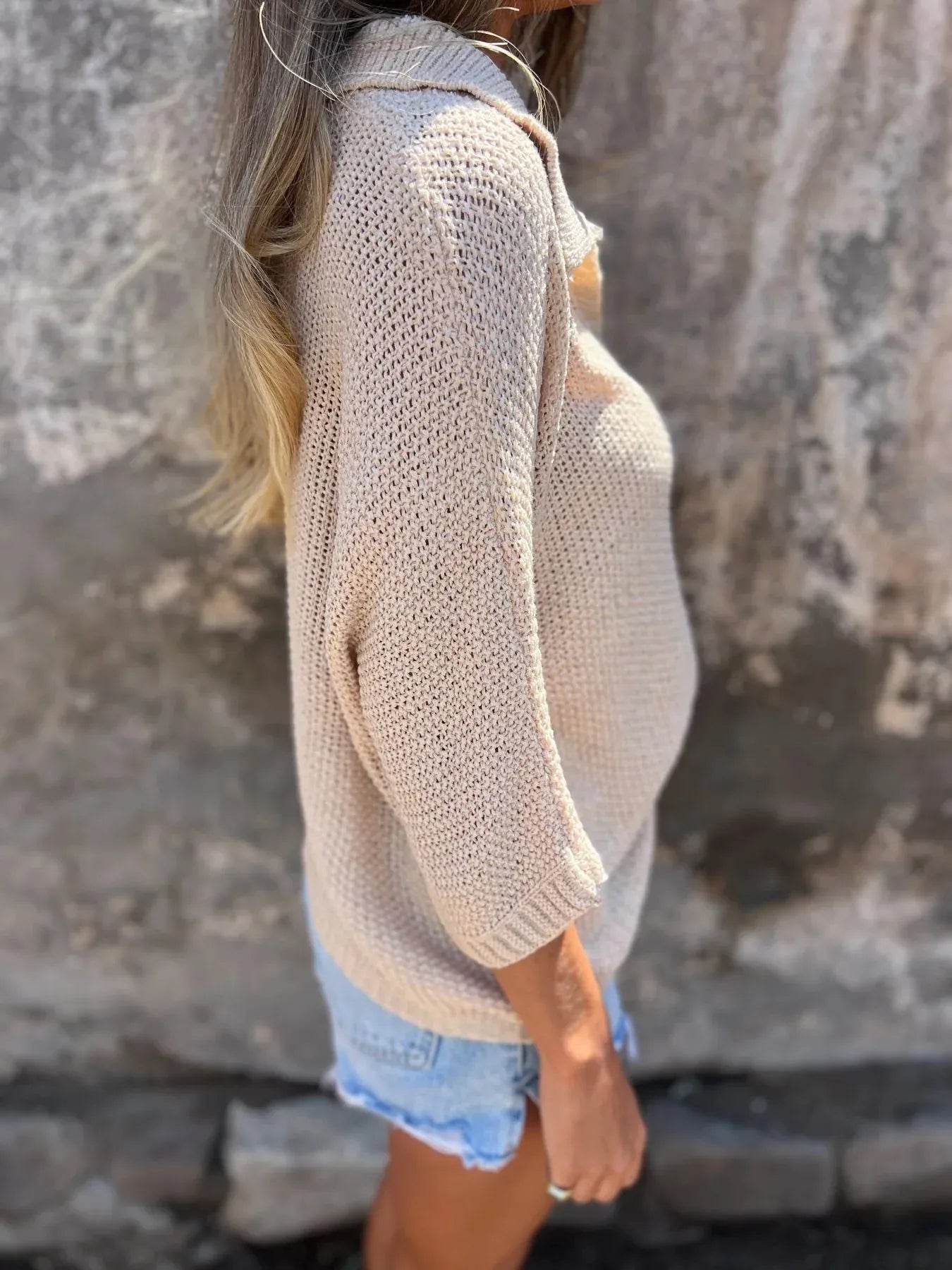 Full Size Johnny Collar Loose Knit Sweater Plus Size - Store 42
