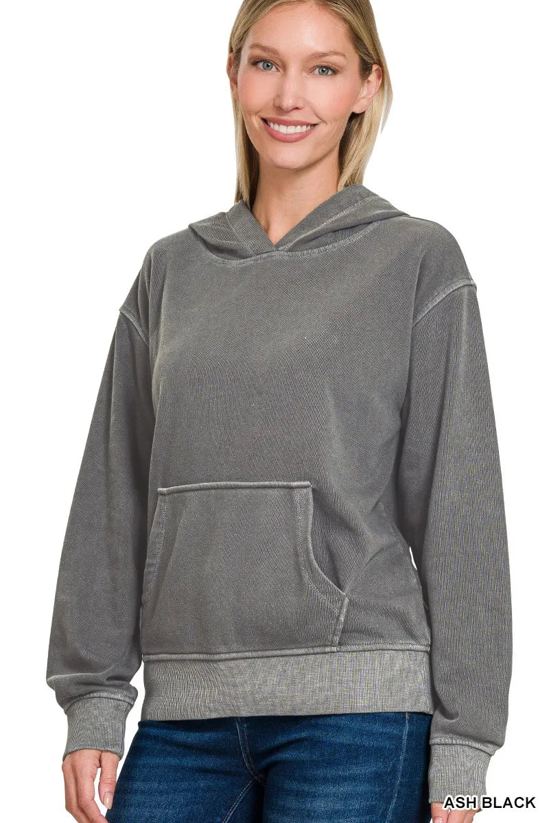 Cozy 80% Cotton Fleece Pigment Dye Hoodie with Kangaroo Pocket - Stylish Casual Wear