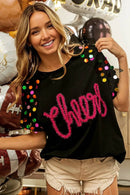 BiBi Metallic Letter Spangle Raglan Puff Sleeve Top - Store 42
