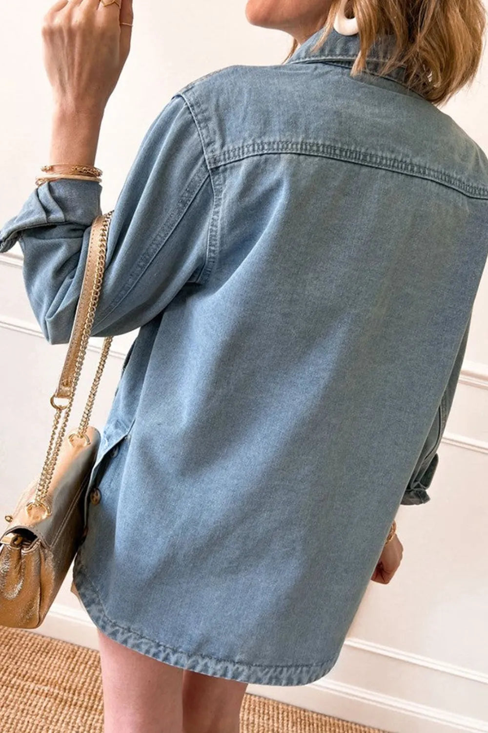 Stylish Pocketed Long Sleeve Denim Jacket for Women - 75% Cotton, Casual Chic