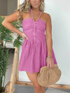 Full Size Lace Up Halter Neck Denim Dress Plus Size - Store 42