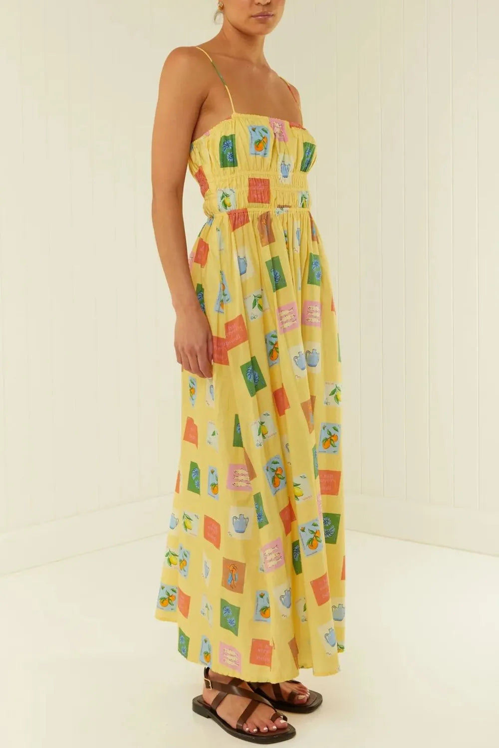 Elegant Printed Square Neck Maxi Cami Dress with Pockets, Opaque Fabric, 100% Polyester