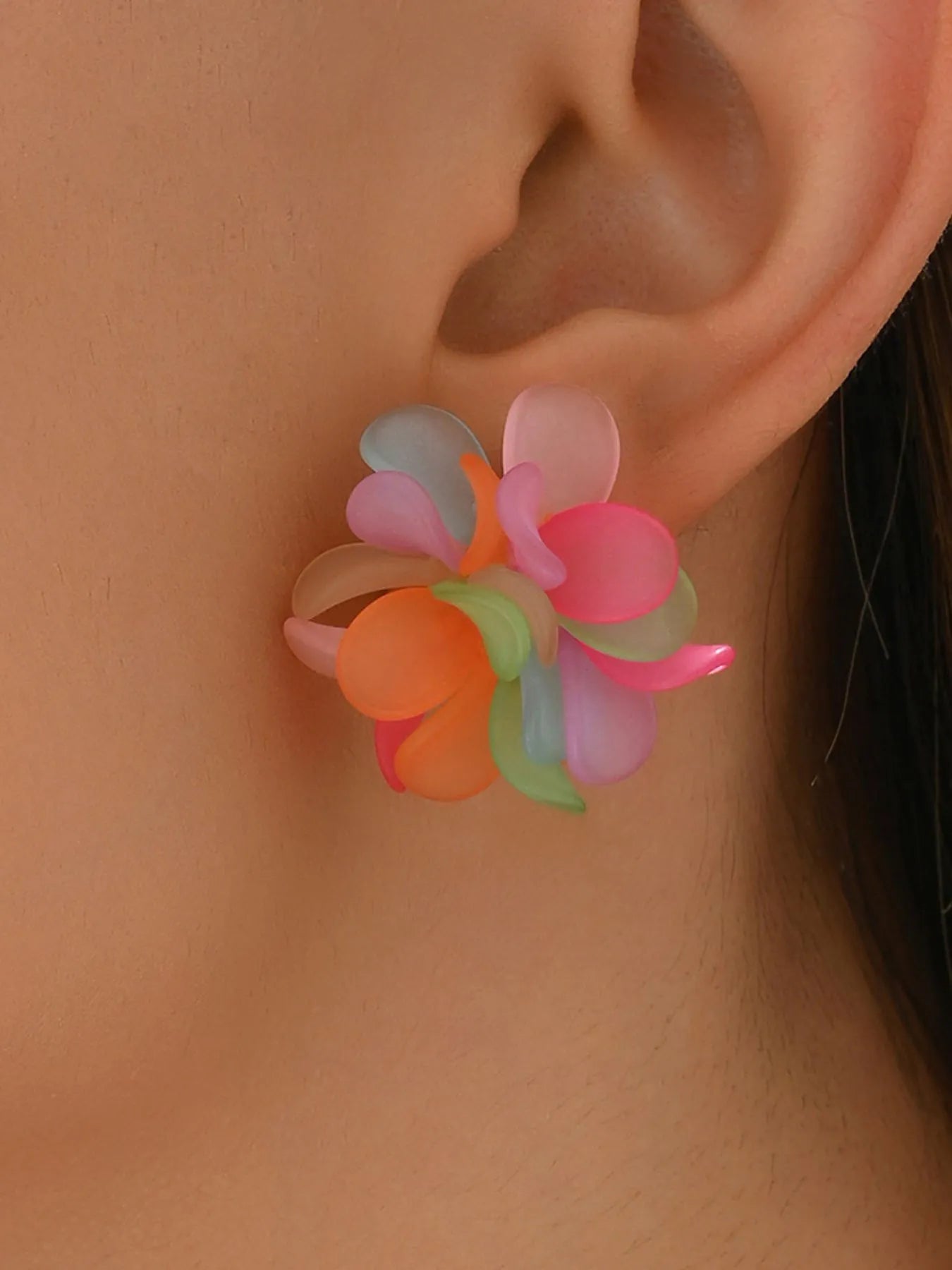 Colorful Acrylic Floral Stud Earrings - 18K Gold-Plated & Stainless Steel, One Size