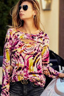 Trendy Tie Dye Print Rib Knit Top with Cut Out Neck for Chic Style - 100% Polyester - Store 42