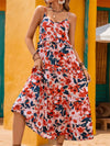 Perfee Frill Backless Printed Sleeveless Midi Dress Multicolor