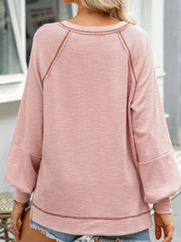 Exposed Seam Ribbed Knit V Neck Top
