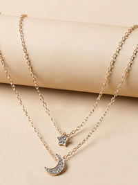 Elegant Double Layer Star And Moon Pendant Necklace - Celestial Gold-Plated Jewelry - Store 42