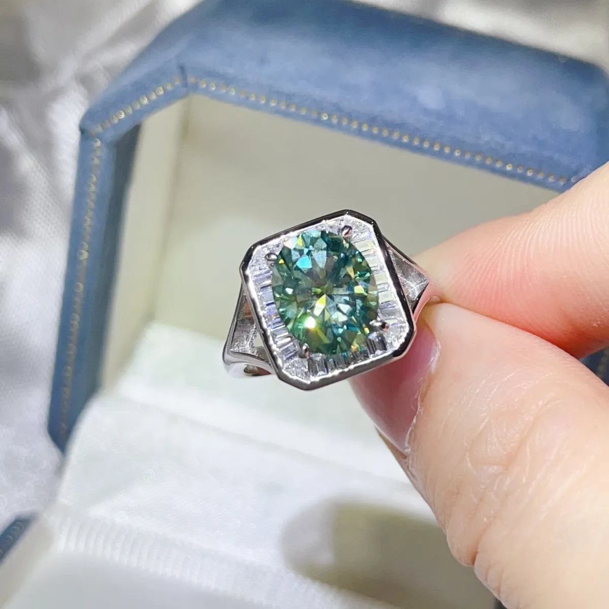3 Carat Moissanite Square Engagement Ring in Platinum-Plated Sterling Silver with Accent Zircon