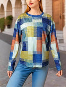 Trendy Color Block Long Sleeve T-Shirt for Women - 100% Polyester, Slightly Stretchy Fabric - Store 42