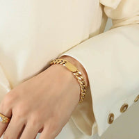 Elegant 18K Gold-Plated Titanium Steel Bracelet with Adjustable Extension Chain - Store 42
