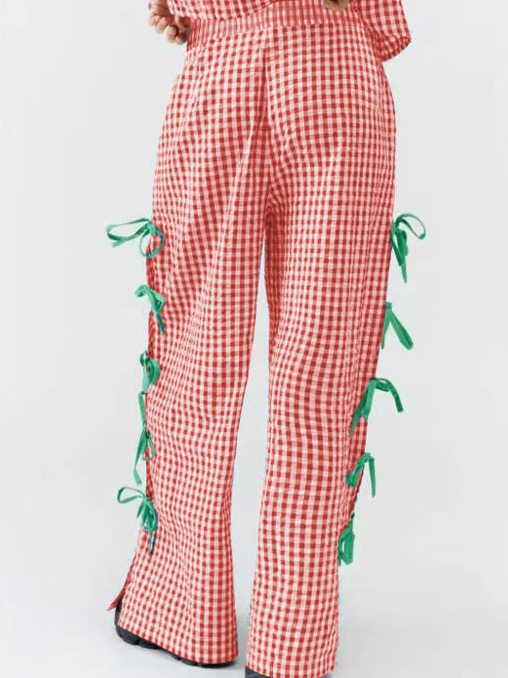 Side Tied Plaid Pants