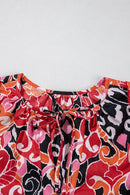 Ethnic Print Split Neck Short Puff Sleeve Blouse