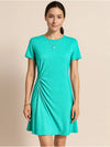 Ruched Short Sleeve Mini Tee Dress Aqua
