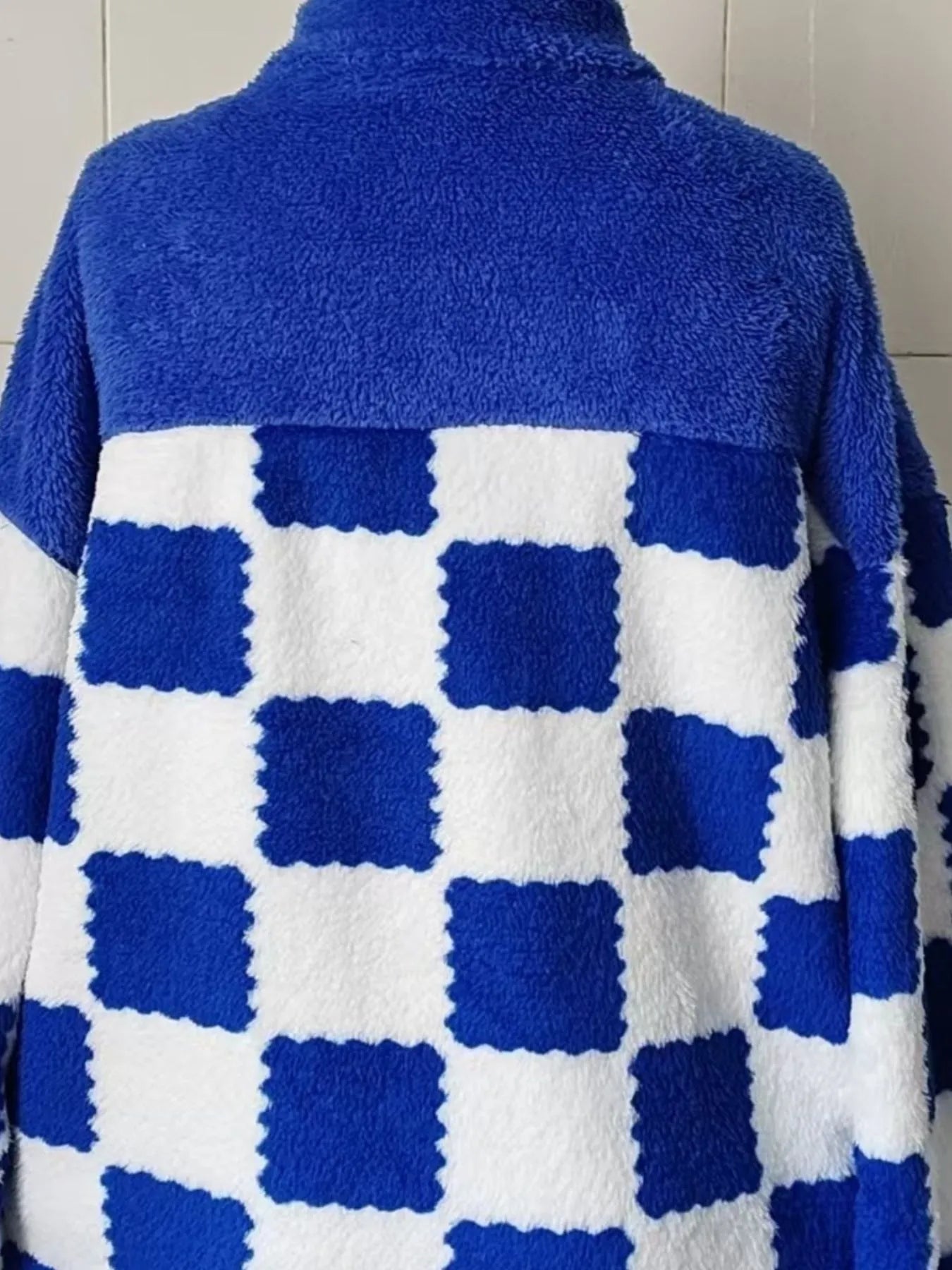 Checkered Fleece Oversized Zip Up Jacket