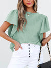 Stylish Round Neck Ruffle Sleeve Top - Slightly Stretchy, 65% Viscose & 35% Polyester, Machine Washable - Store 42