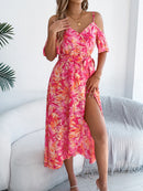 Printed Cold Shoulder Midi Cami Dress