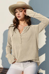 Double Take Full Size Notched Thumbhole Long Sleeve T-Shirt Tan
