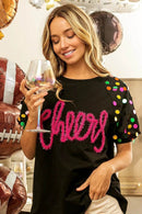BiBi Metallic Letter Spangle Raglan Puff Sleeve Top - Store 42