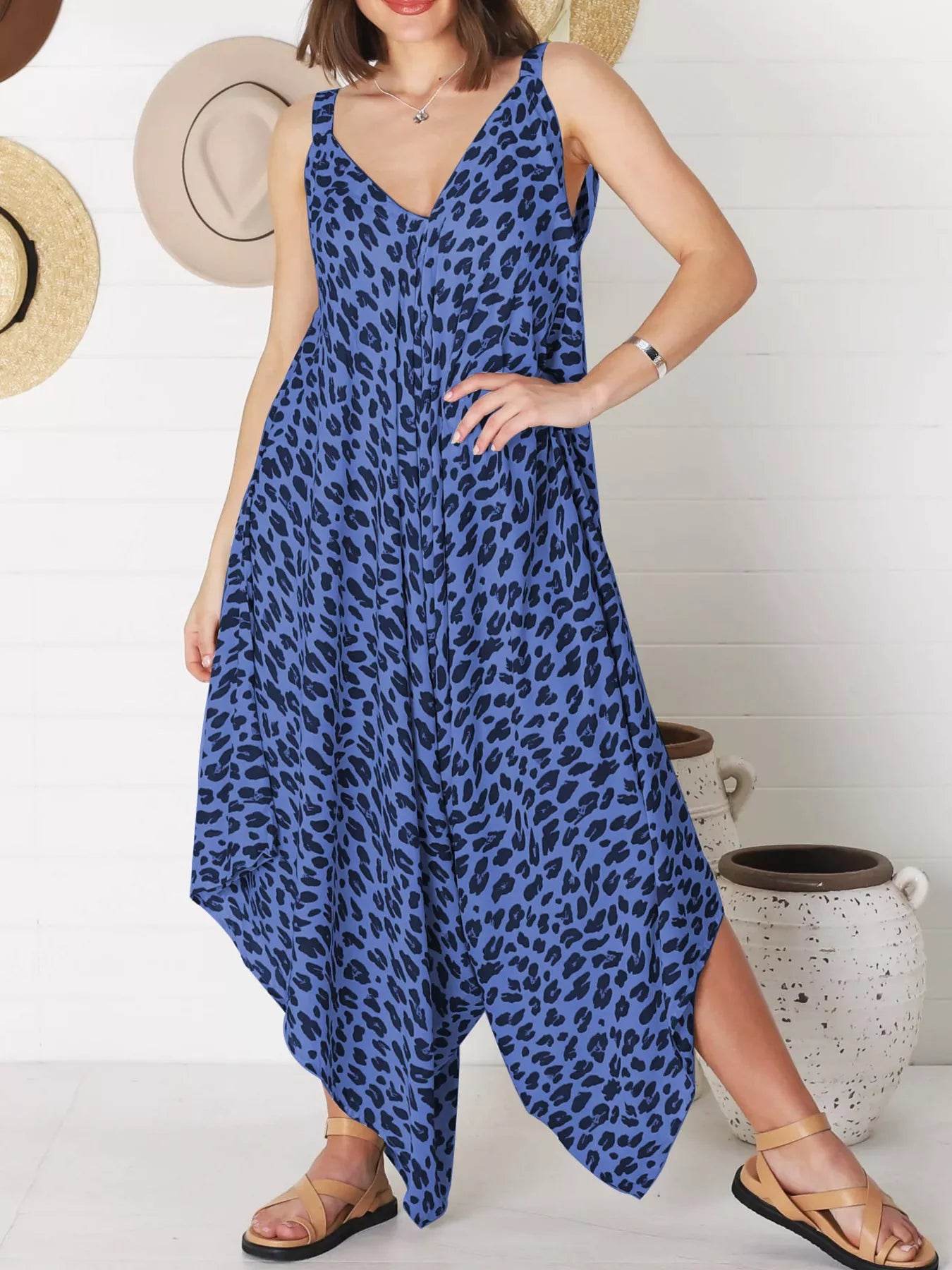 Full Size Leopard Print V-Neck Wide Leg Jumpsuit Plus Size - Store 42