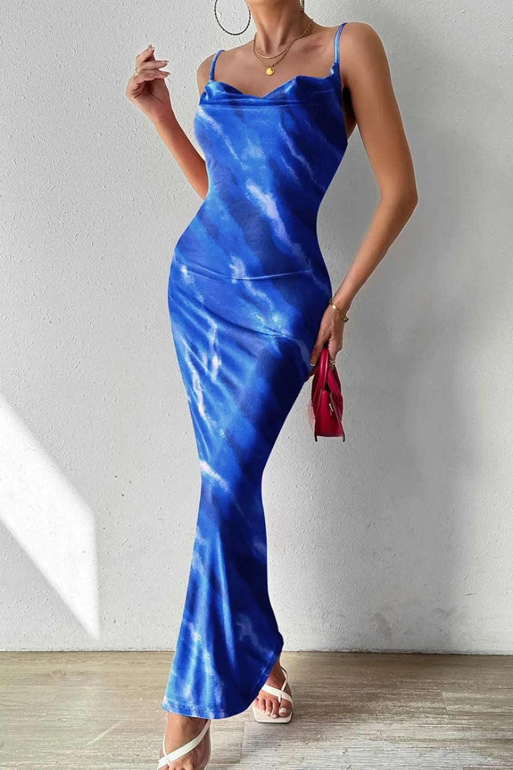 Women's Printed Sleeveless Maxi Dress - Slightly Stretchy Cami Design, Opaque Fabric, Casual Elegance