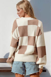Double Take Full Size Checkered Dropped Shoulder Cardigan - Store 42