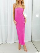 Lace-Up Back Tube Maxi Dress Fuchsia Pink