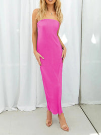 Lace-Up Back Tube Maxi Dress Fuchsia Pink
