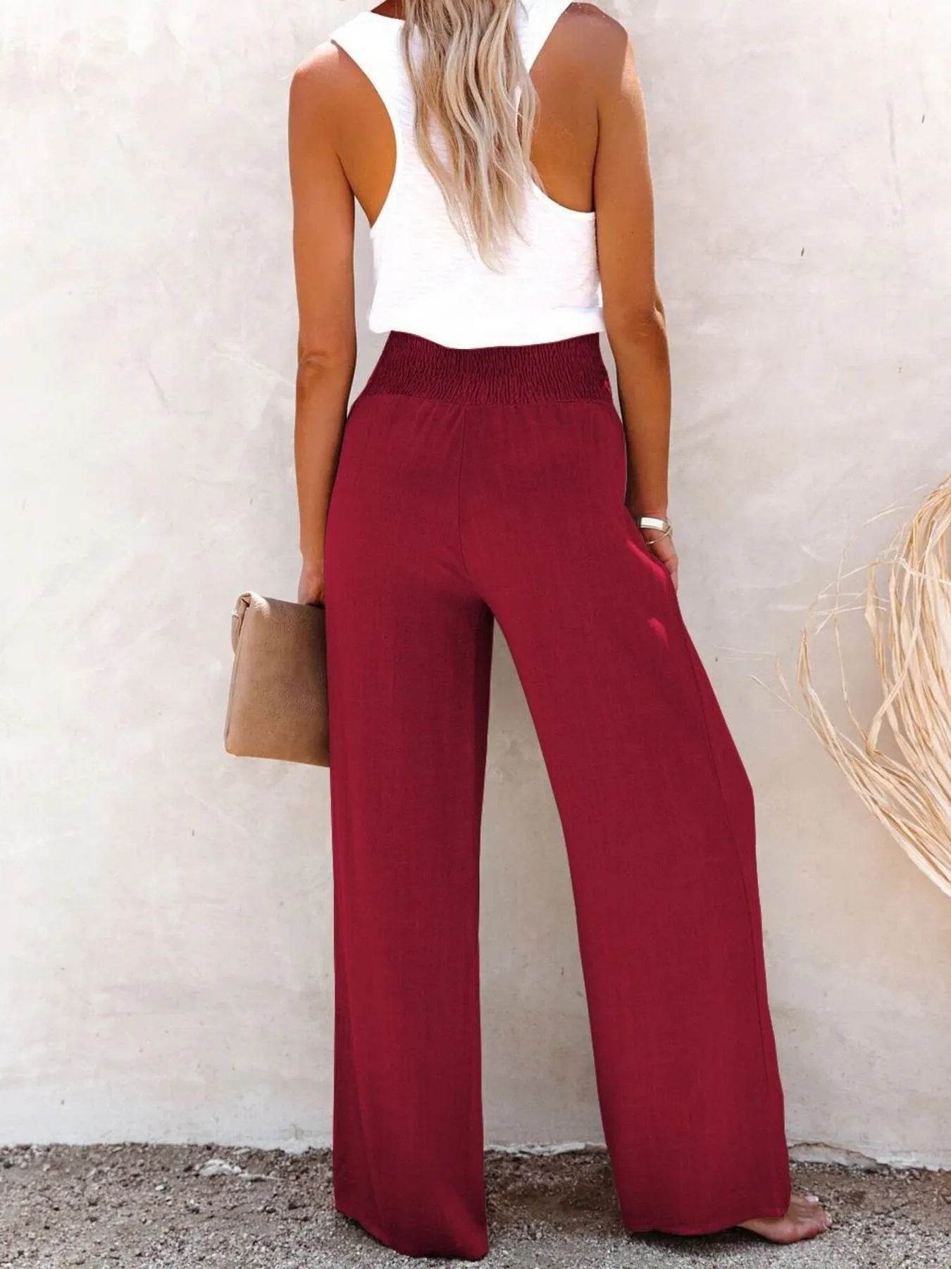 Full Size High-Waisted Textured Wide Leg Pants Plus Size - Store 42