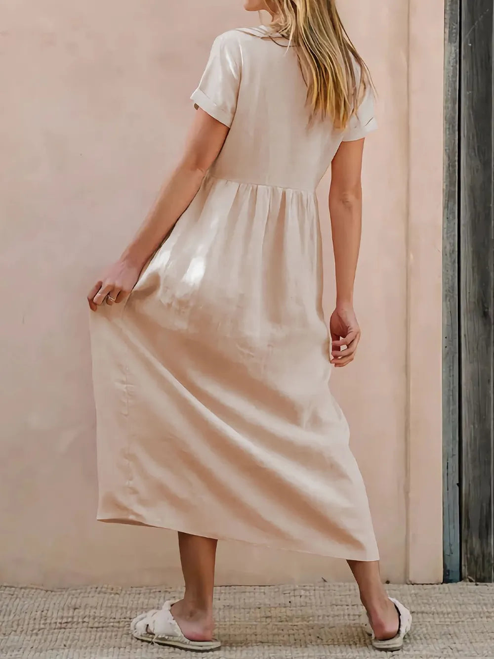 Perfee V-Neck Short Sleeve Midi Dress