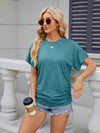 Slightly Stretchy Ruched Round Neck Short Sleeve T-Shirt for Women - Casual Basic Tops - Store 42