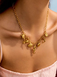 18K Gold-Plated Stainless Steel Ocean Theme Necklace Gold One Size