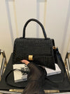 Solid Color PU Leather Handbag Black One Size