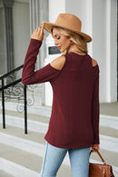 Trendsi Casual Cold-Shoulder Blouse with Long Sleeves and Round Neck - Solid Opaque Design - Store 42