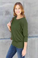 Basic Bae Full Size Round Neck Batwing Sleeve Top - Soft Stretch Rayon Blend, Opaque Design - Store 42