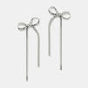 Stainless Steel Bow Bar Earrings Silver One Size