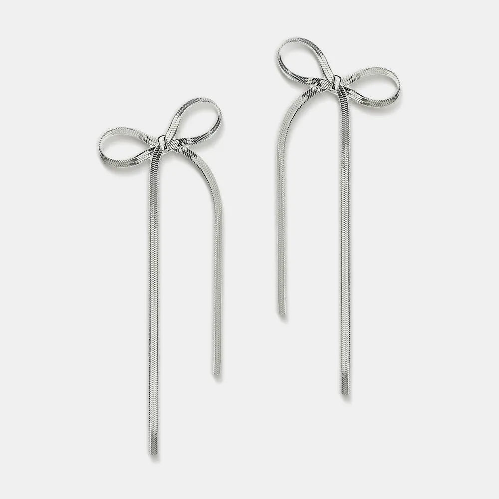 Stainless Steel Bow Bar Earrings Silver One Size