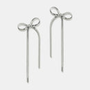 Stainless Steel Bow Bar Earrings Silver One Size