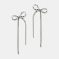 Stainless Steel Bow Bar Earrings Silver One Size