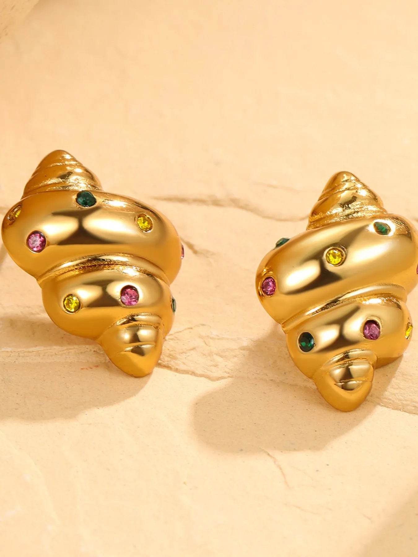 18K Gold-Plated Spiral Earrings with Inlaid Zircon - Elegant Jewelry for Every Occasion