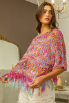BiBi Openwork Fringed Knit Cover Up Burnt Orange Multi