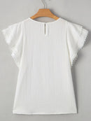 Crinkled Layered Ruffled Flutter Sleeve Blouse
