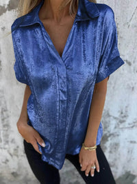 Full Size Collared Neck Short Sleeve Shirt Plus Size - Store 42