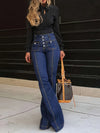 Button Fly High Waist Flare Jeans Dark Blue